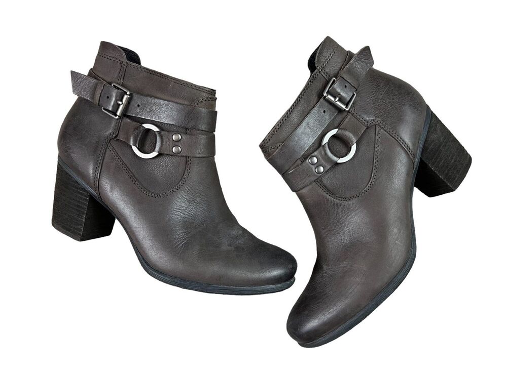 Josef Siebel Ankle Boots w Straps  Women's Size 37 / 6.5  Dark Taupe Leather